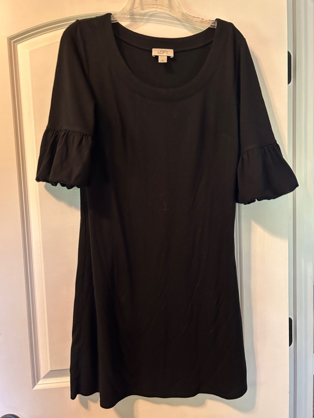 LOFT Black Mini Dress with Ruffle Elbow Sleeves